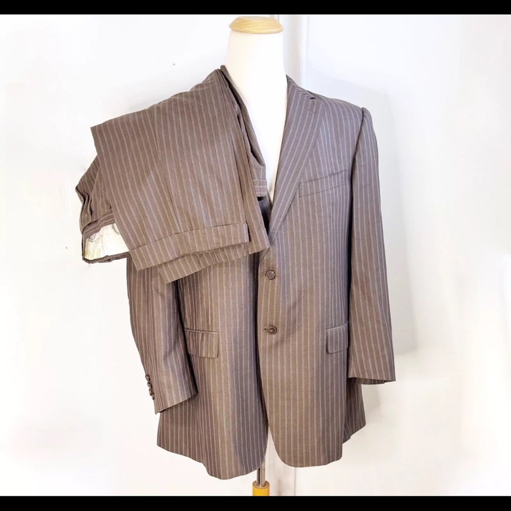 Ermenegildo Zegna Roma Brown Pinstripe Wool Silk Two Button Suit EU 56R US 46R